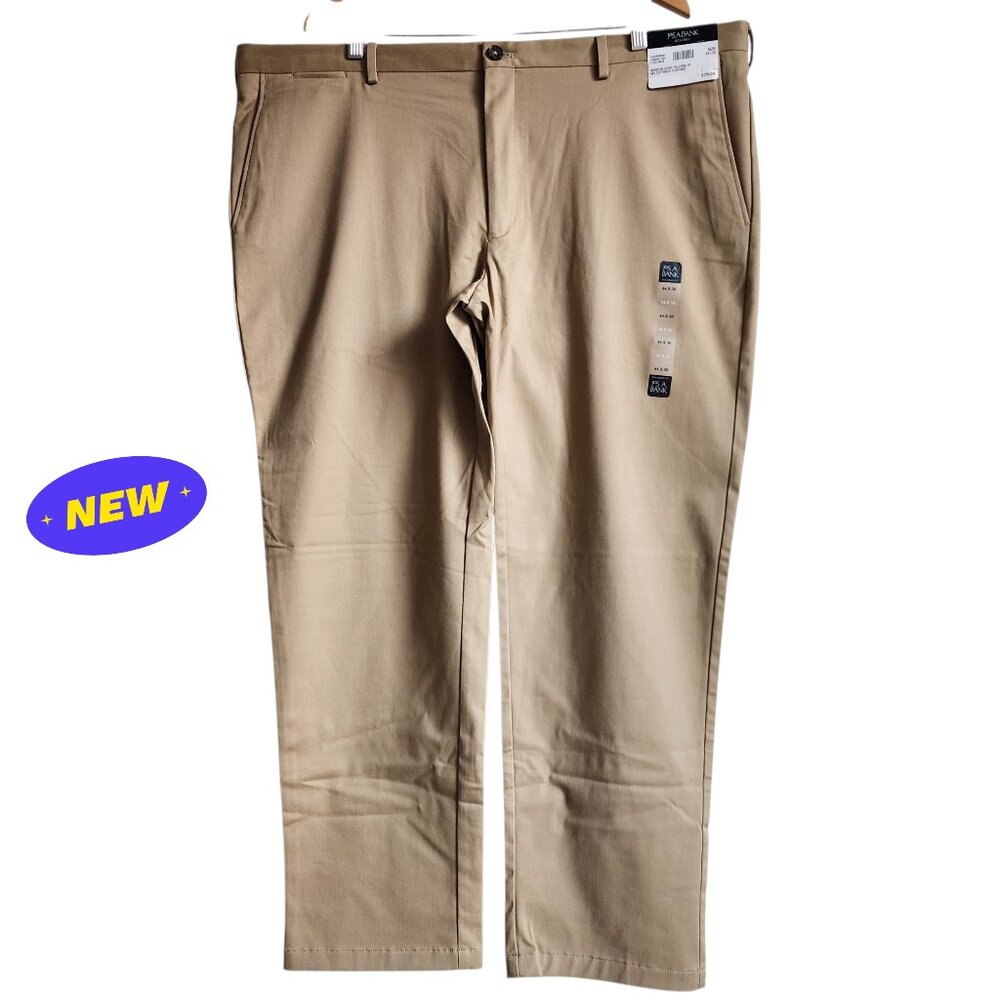 44x30 Tan Chinos Jos A Bank Cotton Reserve Pants New Flat Front Navy Khakis Mens
